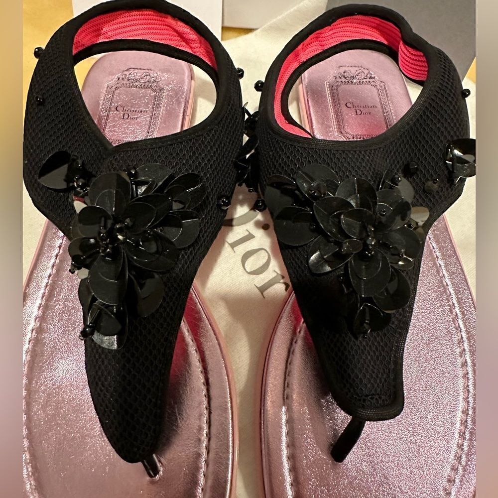 Christian Dior black nylon printed T-strap sandals size 41, NWT - Picture 4 of 10